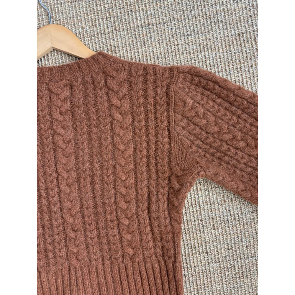 DOEN Cable Knit Sweater Brown Size M - Picture 10 of 12